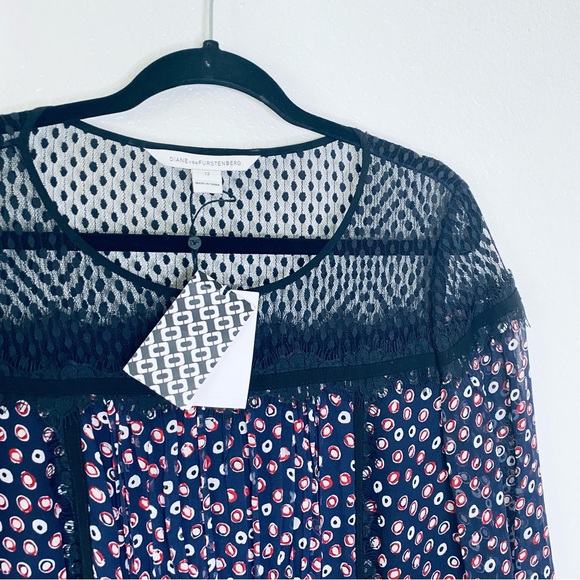 Diane Von Furstenberg NEW DVF Jamie Pirouette Dot Silk Lace Layered Dress 12 - Picture 3 of 12